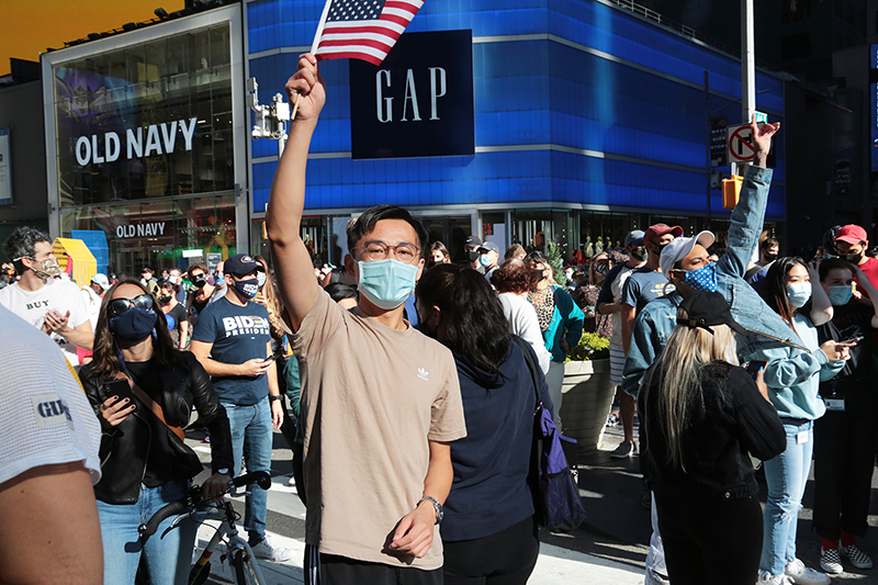 2020 Election Celebrations : New York City : Times Square : Richard Moore : Photographer : Photojournalist